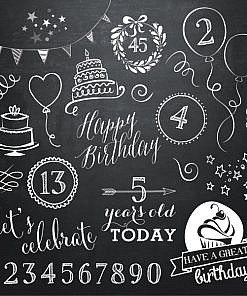 Birthday Doodle Chalkboard Overlays