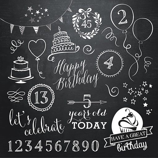 Birthday Doodle Chalkboard Overlays